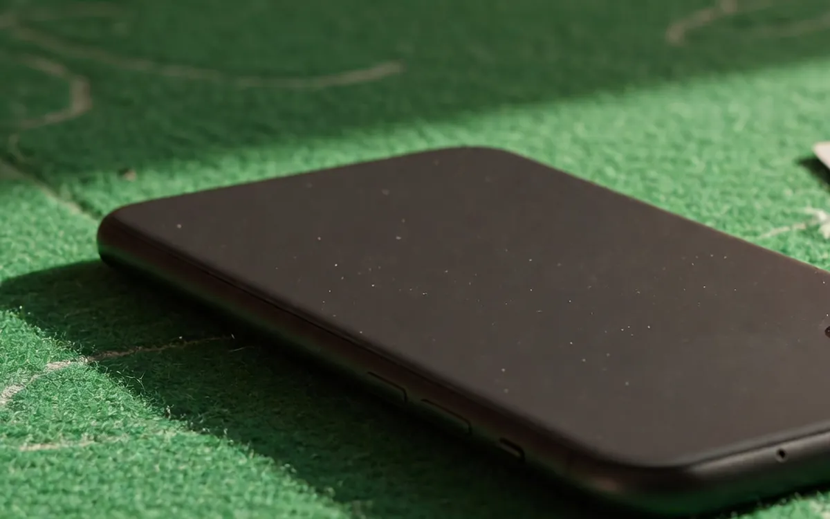 A phone lying on a rummy table without a fake store badge