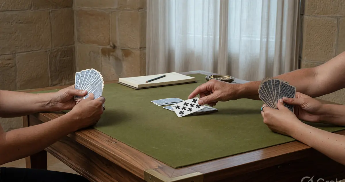 Handwritten discard notes beside a rummy hand