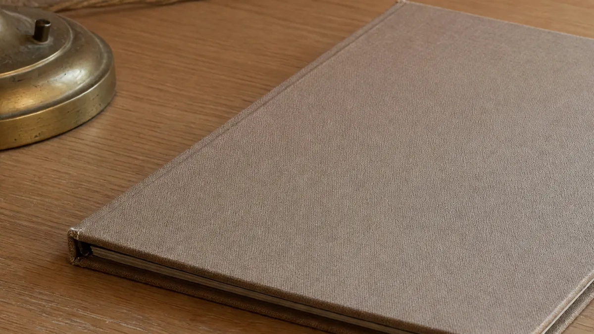 A slim privacy folder on a wooden desk
