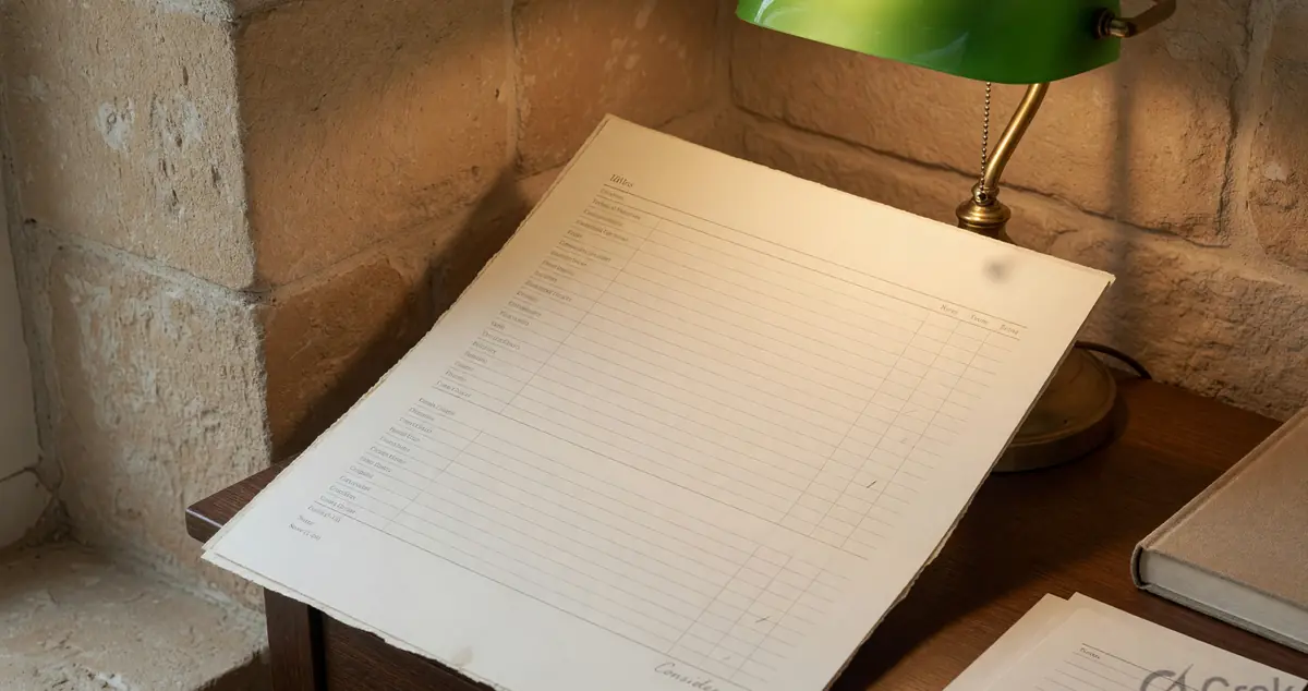 A review criteria sheet on ivory paper
