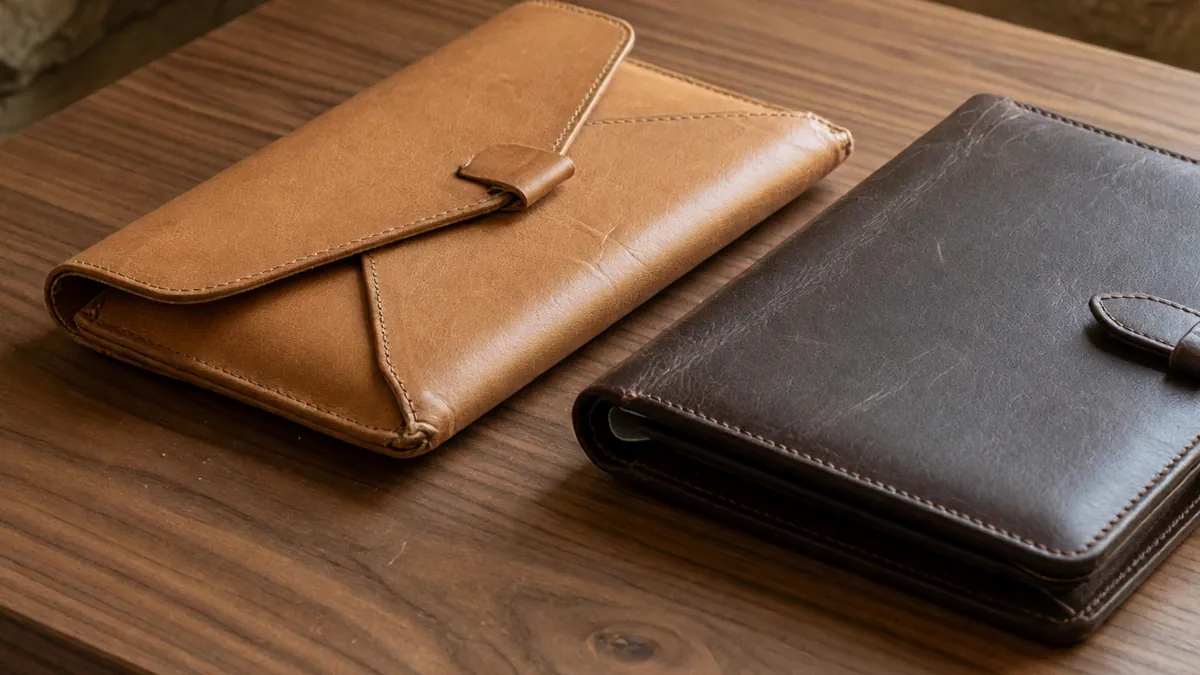 A wallet envelope beside an identity folder